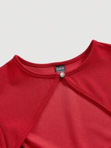 SHEIN MOD Women's Puff Sleeve And Ruffle Hem Dress - Red - View 4