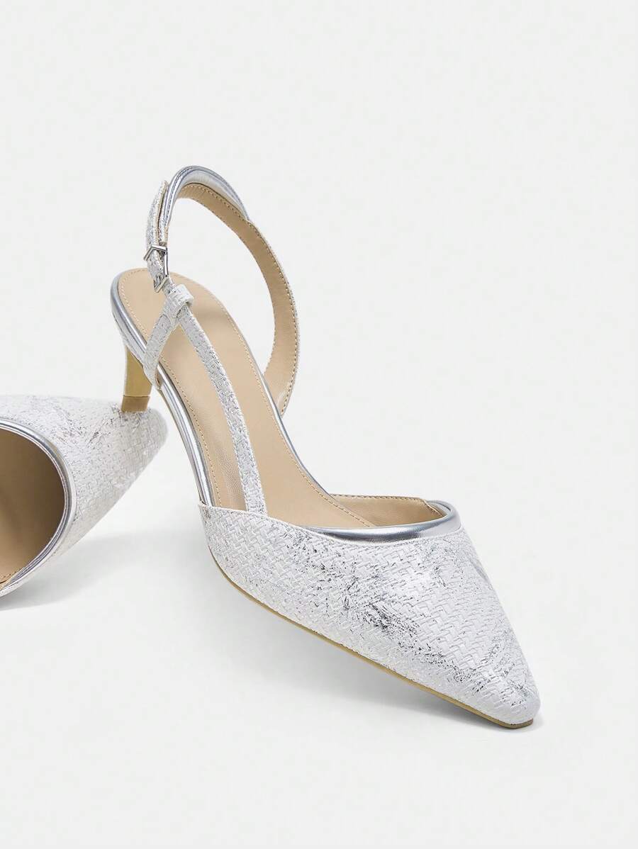 Women's Fashionable And Simple Style Thin Heels Pointed Toe Shoes - Silver - View 1