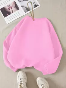 INAWLY 常规款式落肩加厚运动衫，女士春秋季休闲长袖圆领常规版型常规粉色落肩套头衫女式连帽衫，长袖上衣