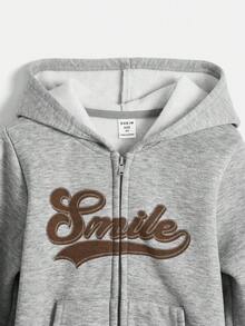 幼兒男童休閒連帽拉鍊前字母圖案運動衫和細管長褲套裝 - 灰色 - 查看 9