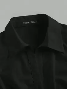 SHEIN EZwear Solid Color Sleeveless Shirt - Black - View 3