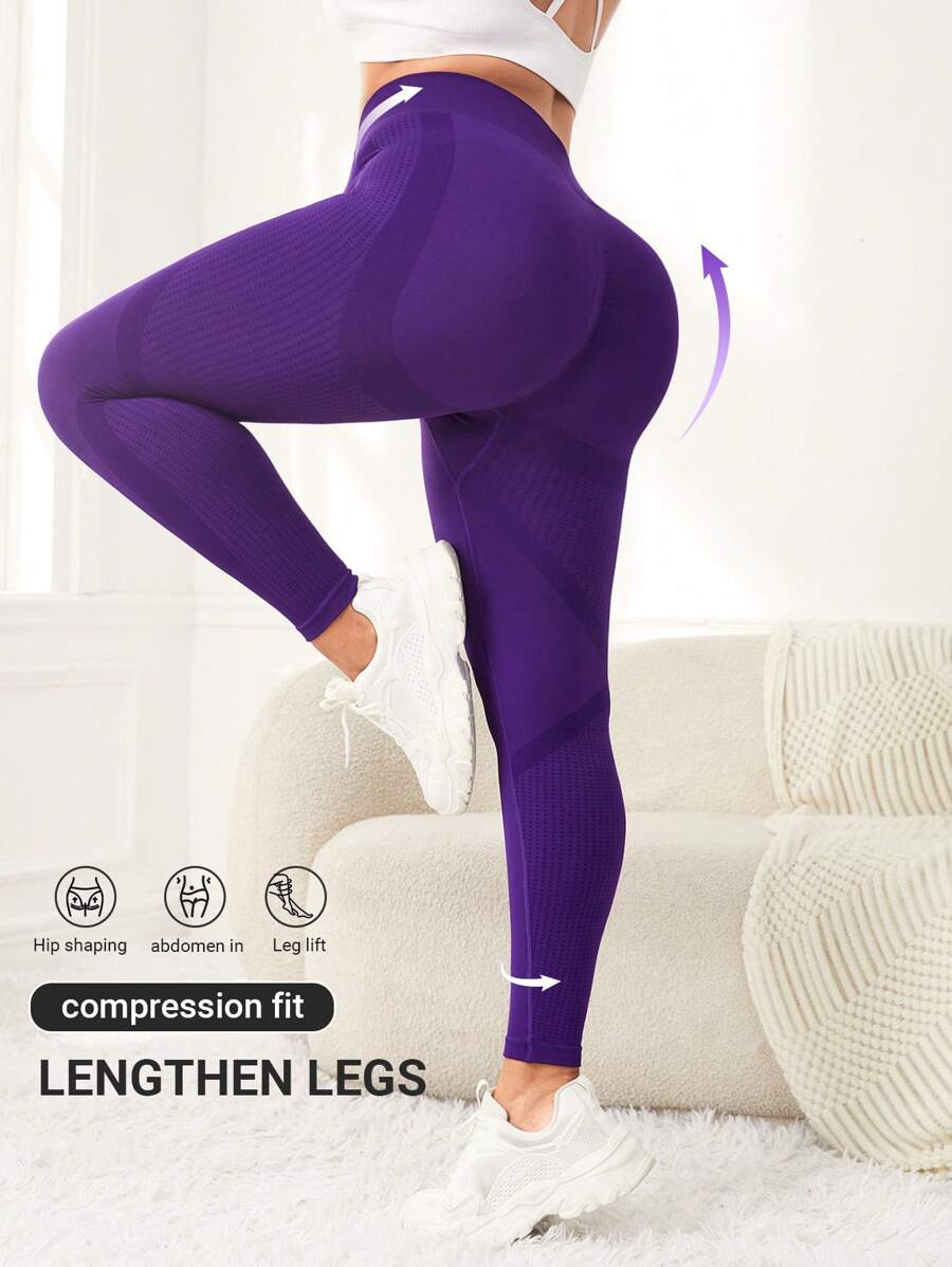 Easithlete Kích thước lớn Nén Kiểm soát bụng Xà cạp tập luyện , Quần Yoga - Màu tím - Xem 1