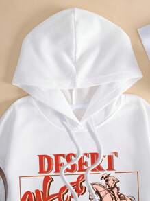 SHEIN EZwear Đúng mốt Lỏng lẻo phù hợp Lông cừu Hoodie Với dây rút , Túi Và Mẫu chữ In Đối với Giải trí Mặc In Mùa Thu Và Mùa Đông - trắng - Xem 4