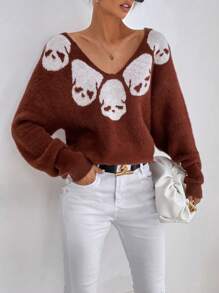 SHEIN LUNE Jersey Con Patrón De Caricatura Y Hombros Caídos