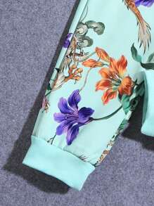 SHEIN Tween 女童龙刺绣保暖内衬棒球夹克和裤子套装 - 綠色 - 查看 5