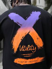 GENTILAND Plus Size Men's Letter Printed T-Shirt And Shorts Set, Loose Fit - Multicolor - View 7