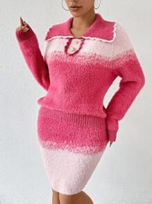 SHEIN Unity 女士漸變色骆驼毛短領毛衣2件/套裝 - 粉色 - 查看 3