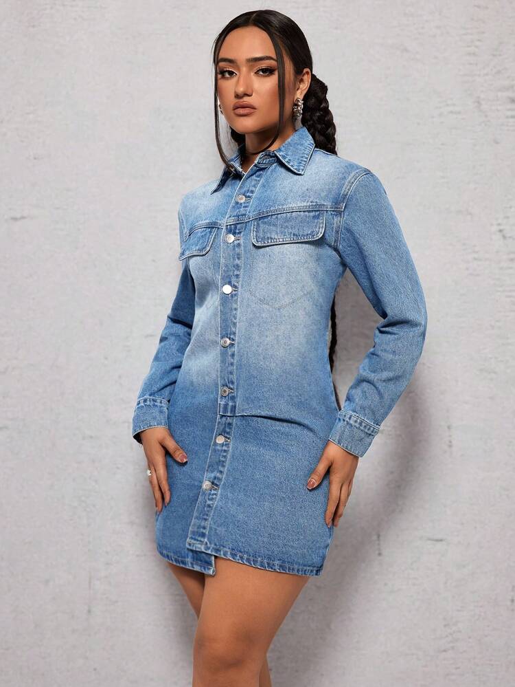 Asymmetrical Hem Denim Dress