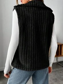 SHEIN EZwear Ladies' Fleece Vest Jacket - Black - View 2