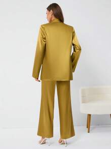 GENKIRA 女用緞面長袖西裝套裝 - 金色 - 查看 2