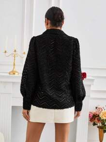 GENKIRA 女款純色燈籠袖襯衫 - 黑色 - 查看 2