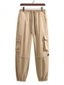 Manfinity Homme Men'S Drawstring Cargo Pants - Khaki - View 4