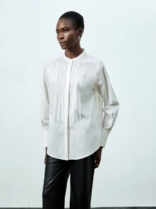 SHEIN BIZwear 女性長袖衫帶有褶飾裝飾 - 白色 - 查看 4