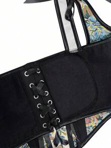 Floral Print Tie Shoulder Cami Top - Black - View 6