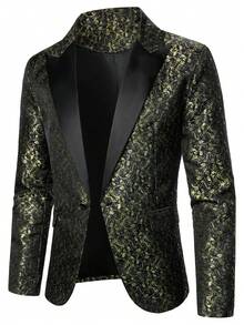 Manfinity AFTRDRK Men'S Jacquard Contrast Turn-Down Collar Blazer Jacket - Gold - View 6