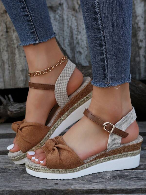 Women Fashion Outdoor Beach Holiday Wedge Sandals, Open Toe Versatile Casual Dress Sandals, White Ankle Strap Contrast Color Platform Thick Bottom High Heel Sandals Suitable For Party Wear