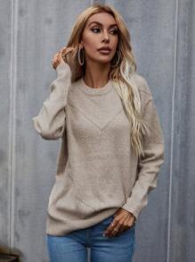 SHEIN LUNE 休閒純色落肩毛衣 - 駝色 - 查看 3