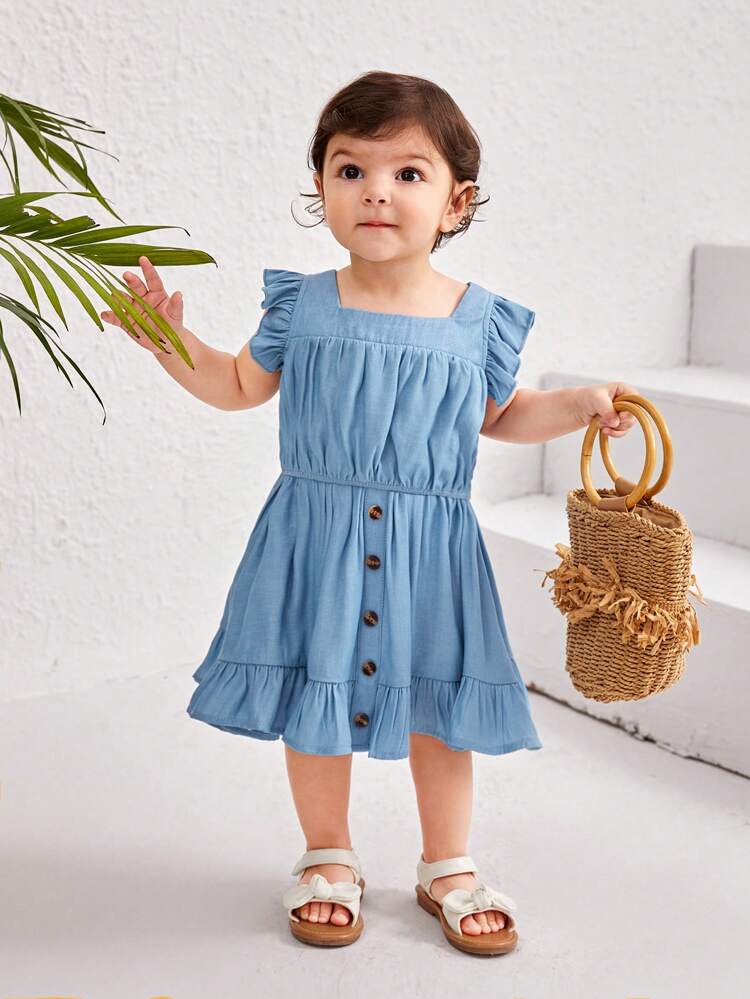 Baby Girl Summer Holiday Casual Off-Shoulder Ruffled Top With Elastic-Waist Skirt Set