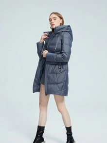 MIEGOFCE 纯色抽绳连帽夹棉大衣 - 霧霾藍 - 查看 3