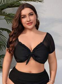 Swim Lushoire Summer Beach Plus Size Women's Knotted Swimwear Top