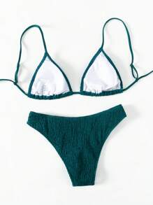 SHEIN Swim Của phụ nữ Màu thuần Dây Bộ Bikini - Màu xanh ngọc - Xem 2