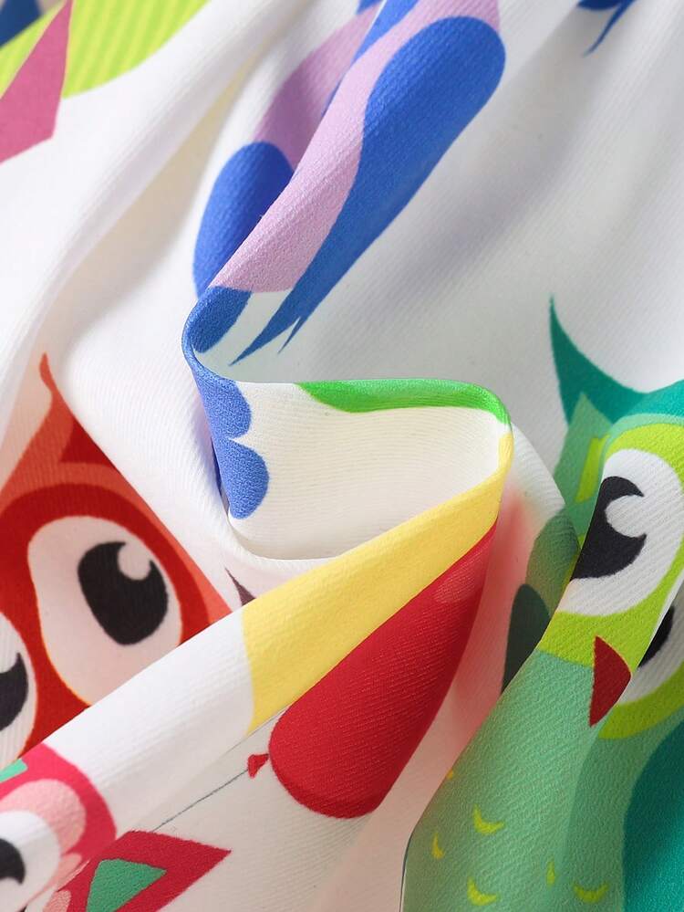Infant Girls' Spring Owl Printed Cute Daily Casual Dress