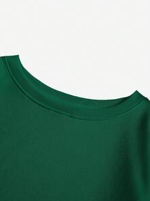 SHEIN EZwear 女士加大碼臉部印花圓領運動衫 - 綠色 - 查看 4