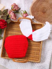 100%手工編織的新生兒攝影裝飾,愛心天使翅膀短褲套裝 - 彩色 - 查看 4