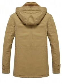 Men's Thickened Thermal Lined Hooded Padded Coat - Khaki - View 2