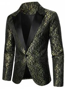 Manfinity AFTRDRK Men'S Jacquard Contrast Turn-Down Collar Blazer Jacket - Gold - View 4