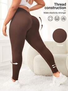 Yoga Basic Plus Size Sport Shaping High Waist Yoga Pants - Coffee Brown - View 1