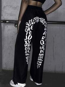 SHEIN EZwear Text Pattern Wide Leg Trousers