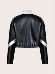 SHEIN ICON Viền kéo ra Hai tông màu Quần skinny Áo khoác - màu đen - Xem 7