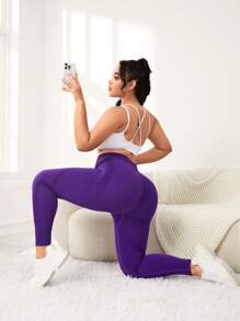Easithlete Kích thước lớn Nén Kiểm soát bụng Xà cạp tập luyện , Quần Yoga - Màu tím - Xem 6