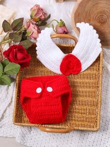 100%手工編織的新生兒攝影裝飾,愛心天使翅膀短褲套裝 - 彩色 - 查看 5