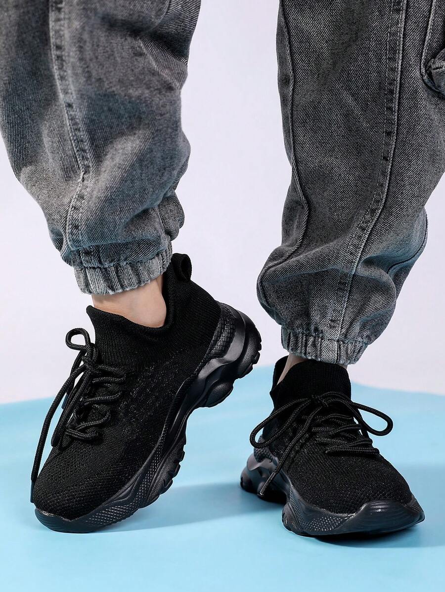 Zapatillas Deportivas Transpirables Y Deportivas Para Niños En Un Solo Color Para Correr - Negro - Ver 1