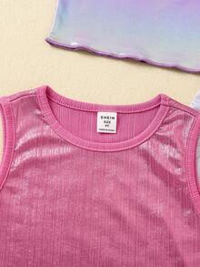 SHEIN 夏季少女閃亮多彩坦克頂三件套 - 彩色 - 查看 4