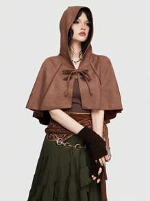 ROMWE Fairycore Ladies' Hooded Cape Coat - Brown - View 1