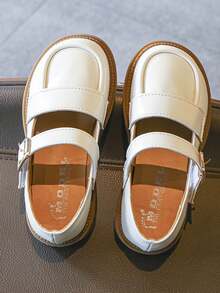 兒童平底鞋女童鞋米色小皮鞋公主鞋派對鞋 - 米色 - 查看 2