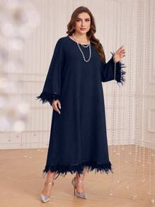 Al Najma Plus Size Women's Patchwork Furry Sleeve Cuff Dress