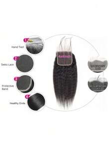 4pcs 4 X 4 Lace Closure Kinky Straight Human Hair Bundles With Closure Virgin Hair Extension Closure And 3 Bundles Real Double Weft Hair Weave Cheap Hair Daily Use Natural Black Color - Natural Black - View 4
