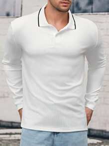GENTILAND Men Contrast Trim Polo Shirt - White - View 1