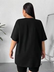 SHEIN EZwear Plus Size Round Neck Short Sleeve Casual T-shirt - Black - View 2