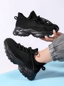 Zapatillas Deportivas Transpirables Y Deportivas Para Niños En Un Solo Color Para Correr - Negro - Ver 4