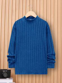 SHEIN 3pcs/Set Tween Boys' Casual Solid Color Half-High Neckline T-Shirt(Top) In Three Colors - Royal Blue - View 14