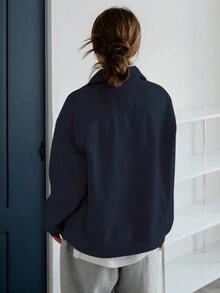 DAZY 字母印花下垂肩毛衣 - 藏蓝色 - 查看 4