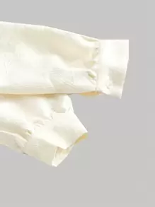 Chiquease Quý cô Dệt hoa Xếp li Tay áo dài Đầm - Màu be - Xem 3