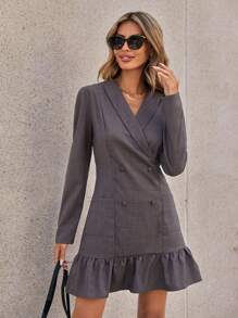 Aveloria Women'S Cape Collar Double-Breasted Dress With Ruffled Hem