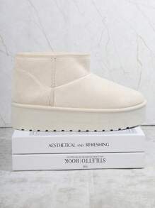 SHUZIA Women's Thick Sole Windproof Faux Suede Ankle Height Snow Boots Summer Shoes Spring Shoes Spring Break Easter - Beige - View 5