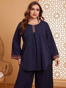 Al Najma Kích thước lớn In Nối Hai chiếc Bộ - Màu xanh hải quân - Xem 5